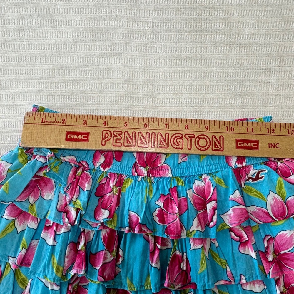 Hollister Blue Pink Floral Tiered Ruffle Mini Skirt Small Tropical Y2K Summer - Picture 7 of 7